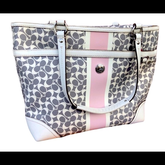 Vintage Authentic Coach Purse White, Pink, Grey F15137 - Picture 1 of 1